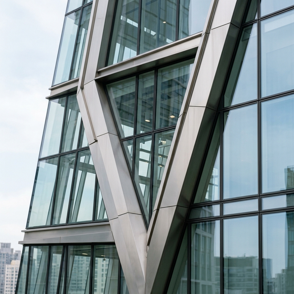 Abstract architectural framework of glass and metal