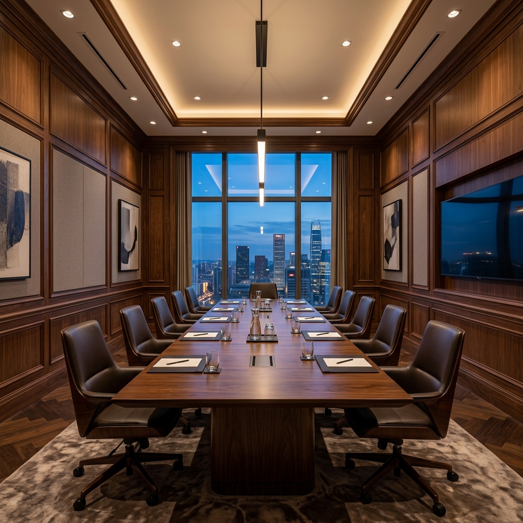 Wood-paneled private executive boardroom